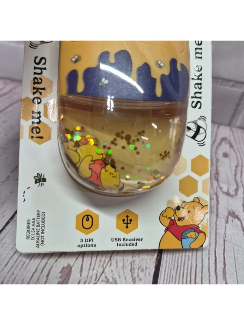 Disney Winnie The Pooh Wireless‎ Computer Mouse Liquid Gold Glitter Shaker🆕🍯🐝